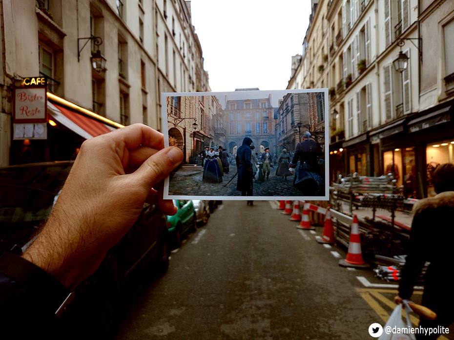 Klik pro zvětšení (Porovnání reálné Paříže s Paříží z Assassin’s Creed: Unity  )