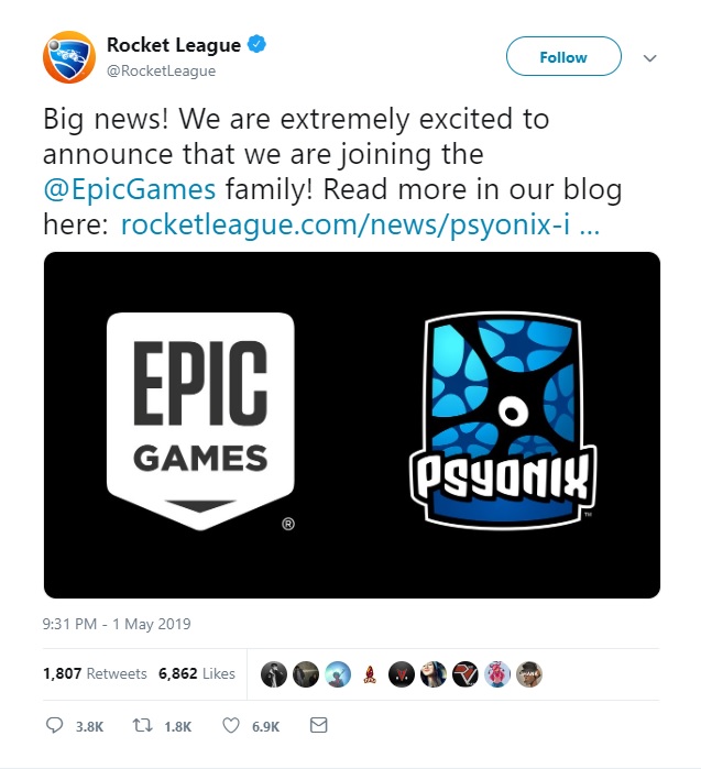 Klik pro zvětšení (Epic Games koupilo Psyonix, přestěhuje se Rocket League?)