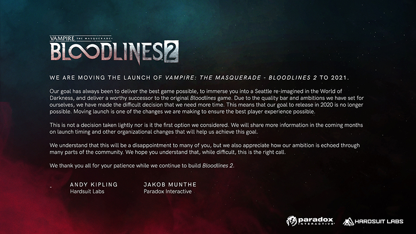 Klik pro zvětšení (Vampire: The Masquerade: Bloodlines 2 sa odkladá na rok 2021)
